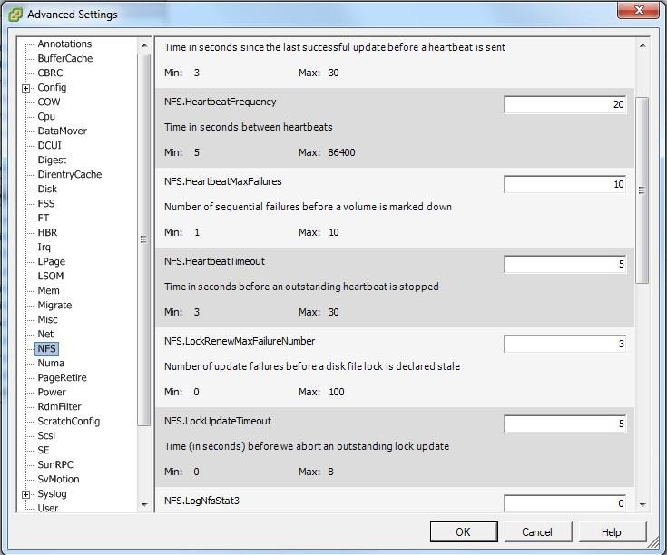 Chapter 1: Recommendations and requirements Recommended settings for NFS protocol You must change the NFS and TCP/IP advanced settings prior to starting the tests or putting your VMware servers in