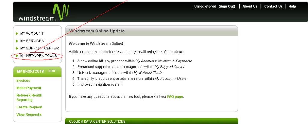 Once logged into Windstream