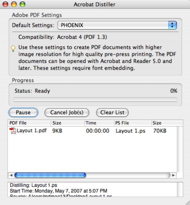 Acrobat Distiller and verify that Phoenix is the selected setting