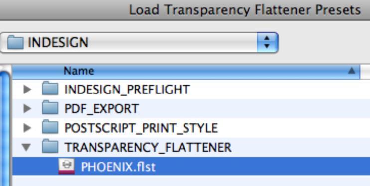 InDesign Importing the Transparency Flattener (cont d) Step 4