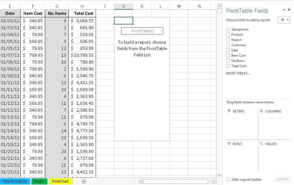 6. The PivotTable will be created in a new worksheet (See Figure 6). Figure 6 - PivotTable Added 7.