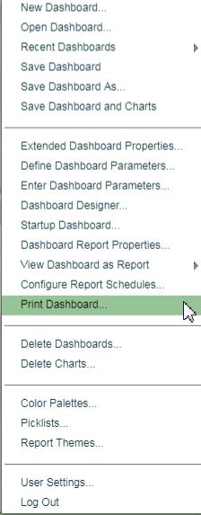 2. Select Print Dashboard and a print window should be launched.