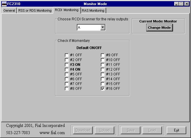 Press the Change Mode button again to return to Configuration mode. FIGURE 15. RCDI PAGE IN MONITOR MODE Notice that control points that are current ON are also in bold print.