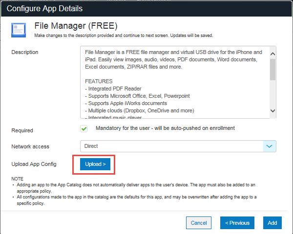 In the Configure App Details dialog: Make appropriate changes.