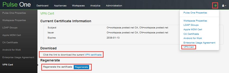 VPN Certificate The Workspace Management Server includes an integrated Certificate Authority (CA) and Online Certificate Status Protocol (OCSP) server.