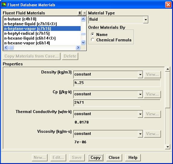 i. Select fluid from the Material Type drop-down list in the Fluent Database Materials panel. ii.