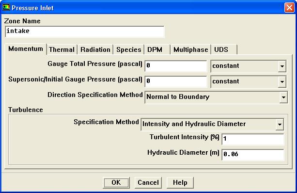 ii. Select Intensity and Hydraulic Diameter from the Specification Method drop down list. iii.