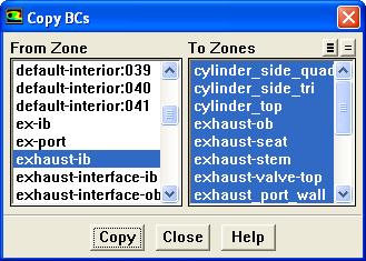 .. in the Boundary Conditions panel. (b) Select exhaust-ib in the From Zone list. (c) Select all the zones from the To Zones list.