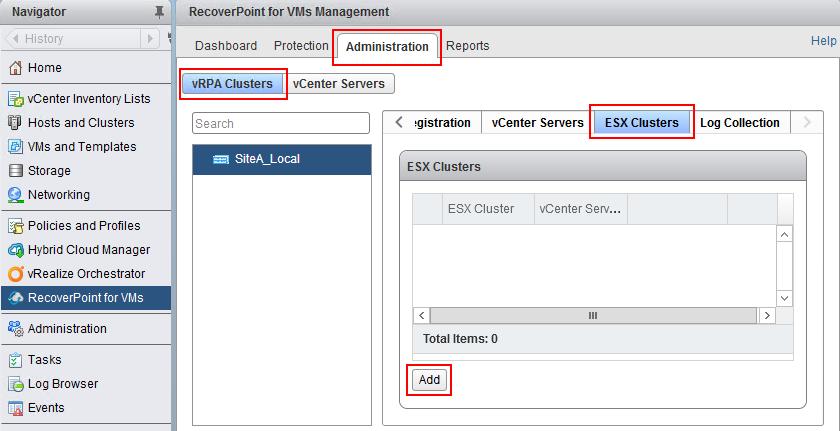 Connect to the vsphere Web Client of the local site (Site A). 2. Select RecoverPoint for VMs from the home page. 3.