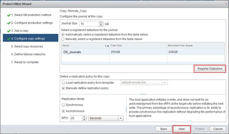 9. In the Configure copy settings step, use default settings, register a