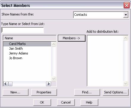employees Add new to enter the details of the person you want to add to your distribution list Selecting members 1 Click the Select Members button, the Select Members dialogue box is