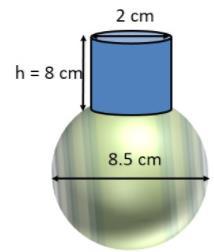 A spherical glass vessel has a cylindrical neck 8 cm long, cm in diameter; the diameter of the spherical part is 8.5 cm.