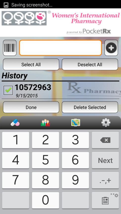 If you have created a user profile, a list of your previously used Rx Numbers will be available to
