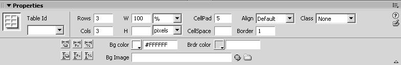 In the Property inspector, click on the BgColor palette button: Palette icon