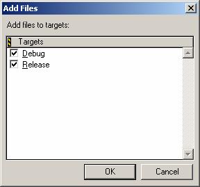 The Add Files dialog appears showing the targets to which the files can be added: Click OK to add the file to both of the targets in the project.
