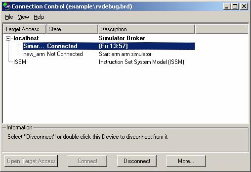Select ARM7TDMI as shown above and click OK to return to the Connection Control window. Select the new_arm entry in the connection control window and click Connect.