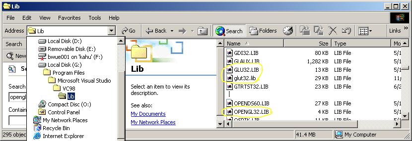 Rather than putting all libraries into your working directory it is a good idea to copy them into the folder.../microsoft Visual Studio/VC98/Lib as shown below. Figure 1.