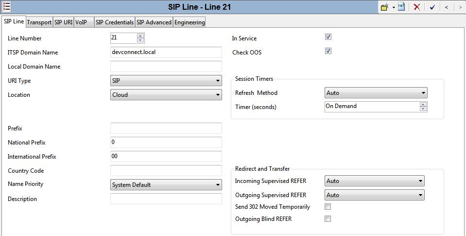 In the subsequent SIP Line window, enter the following in the SIP Line tab.
