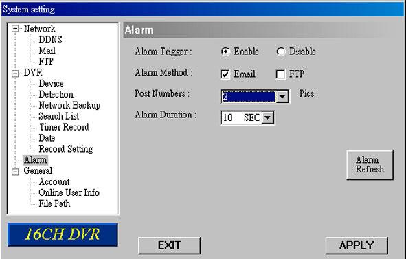 Alarm Refresh: Clean the alarm message which is shown on the screen.