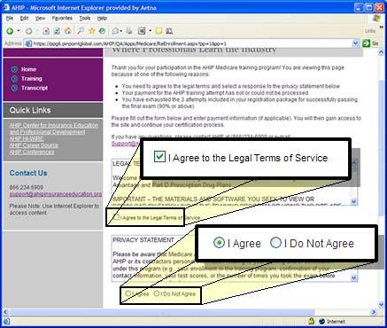 Once you have selected the agreement option in each, scroll down to the lower portion of the page.