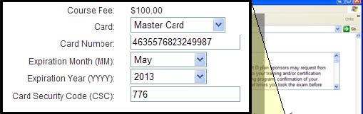 Enter the credit card information in the format shown below.
