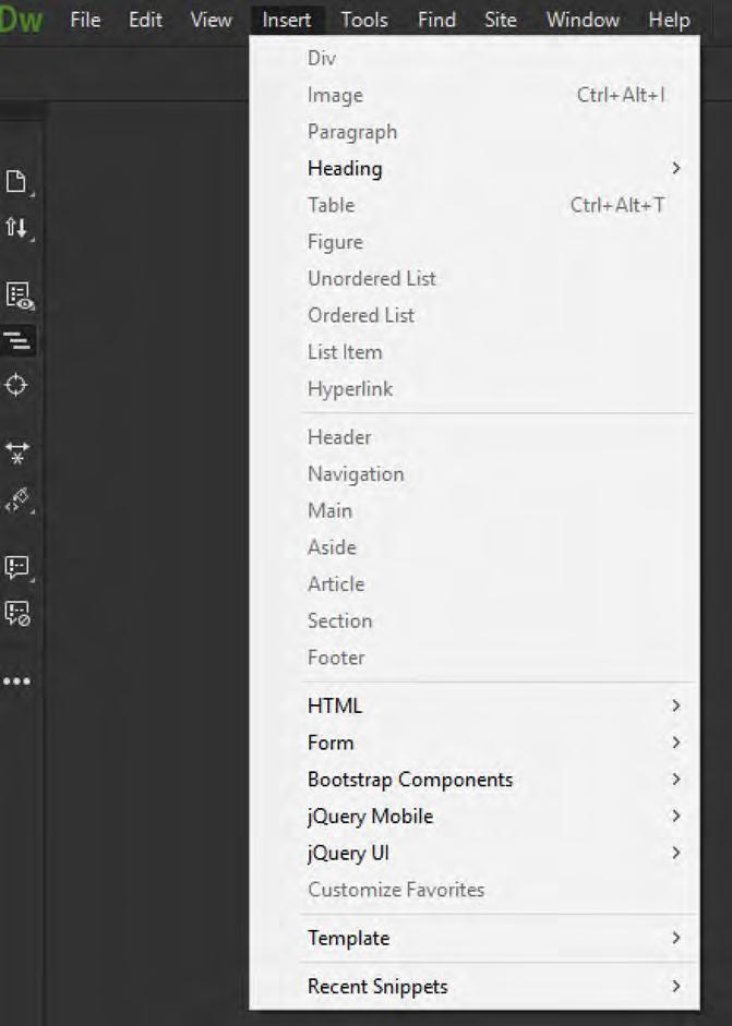 Editing Webpages Insert Menu The Insert panel contains various icons that allow you to easily insert different