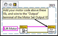 For example, the next snippet tells the Lift Motor to move forward if button 4 is pressed on Joystick 0 and to remain motionless