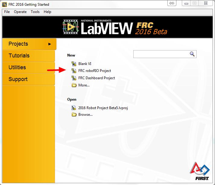 Creating a Project Launch LabVIEW and click the FRC roborio Robot Project link in