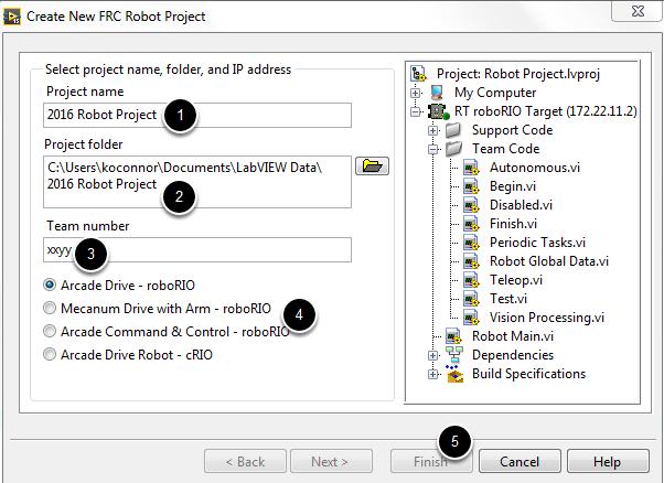 Configuring Project Fill in the Create New FRC Project Dialog: 1. Pick a name for your project 2.