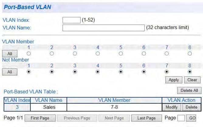 Chapter 13: Virtual LANs 5. Assign a name to a VLAN by entering a name in the VLAN Name field. You can enter a value of up to 32 characters.
