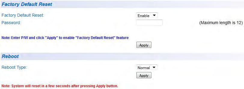 AT-GS950/8 Web Interface User Guide Figure 151. Factory Default Reset/Reboot Page with Password Entry 5.