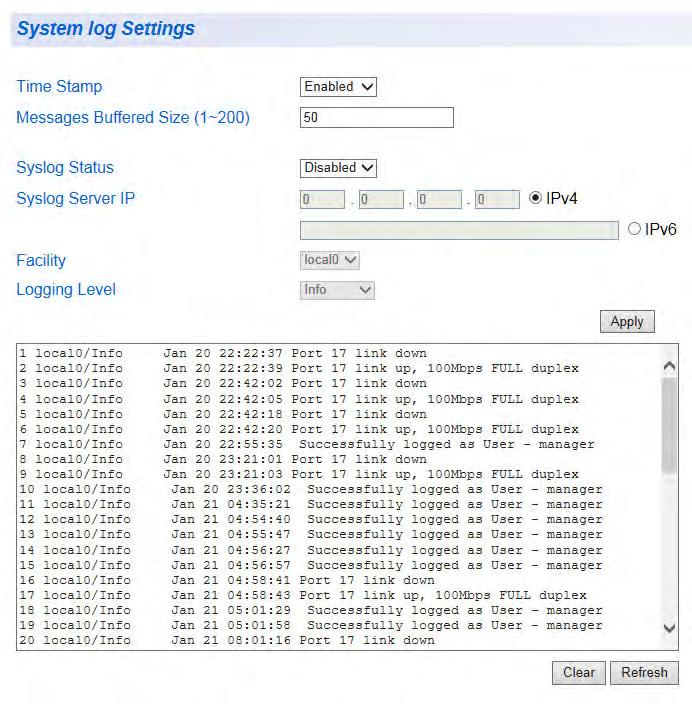 Chapter 2: System Configuration System Log Configuration The System log is designed to monitor the operation of the AT-GS950/8 switch by recording the event messages it generates during normal