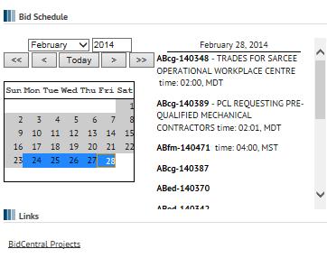 The Bid Schedule gives you a quick glance at a given month and selected day to see what projects are closing.