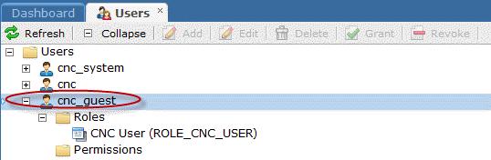 CNC Guest User Management Expand the CNC Guest Users object. The Roles and Permissions sub-areas will be displayed.