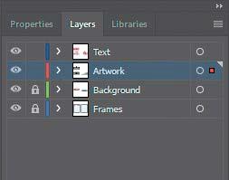 2 Click the Layers panel tab to show the panel. Click the visibility column to the left of the layer named Frames to show it. Click the Properties panel tab to show it again.