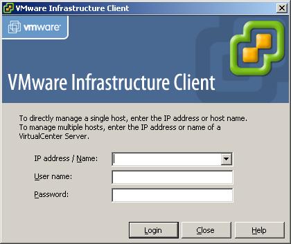 Starting the VI Client and Logging in to the VirtualCenter Server Connect to the VirtualCenter Server with the VI Client.