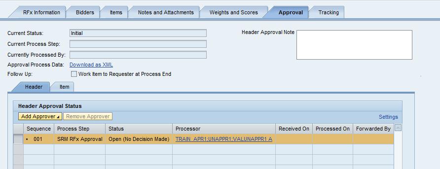 View Approval Process Using workflow, Umoja SRM automatically assigns Approver(s) to an RFx based on Delegations of Authority tables. To view the approval workflow for an RFx: 1.