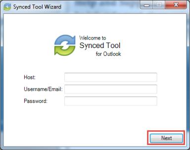 a. If prompted, enter the host name of your organization in the Host field (for example, syncedtool.com). b. In the Username field, enter the same username that you use to access the web portal. c.