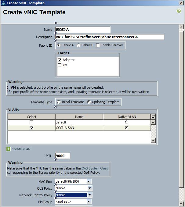 Step 1 In the Navigation pane, click the LAN tab. Step 2 In the LAN tab, expand LAN > Policies > Root. Step 3 Right click on vnic Templates and select Create vnic Templates.