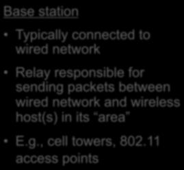 between wired network and wireless host(s) in its area E.g., cell towers, 802.