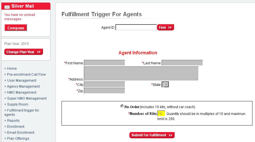 If you are an Intermediary Admin who also sells plans as an agent, to order Enrollment Kits for yourself or an Agent in your downline, click on Fulfillment trigger for agents.