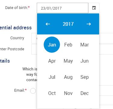 Click on the Year, Month, and Day to select a date.
