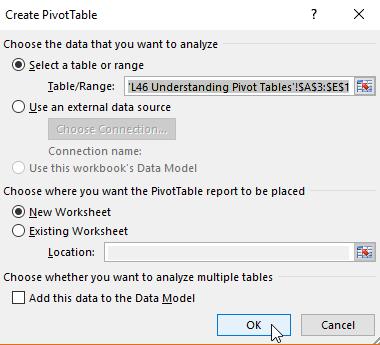 Additionally, you see that there are no empty rows or columns in that data, which makes it easier for Excel to do its work. Now, click on the data in question, and click Insert > Pivot Table.