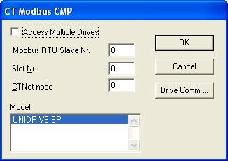 3 Configuration with Designer The UniOP project file must be properly configured for communication with the CT Unidrive CMP communication protocol. 3.