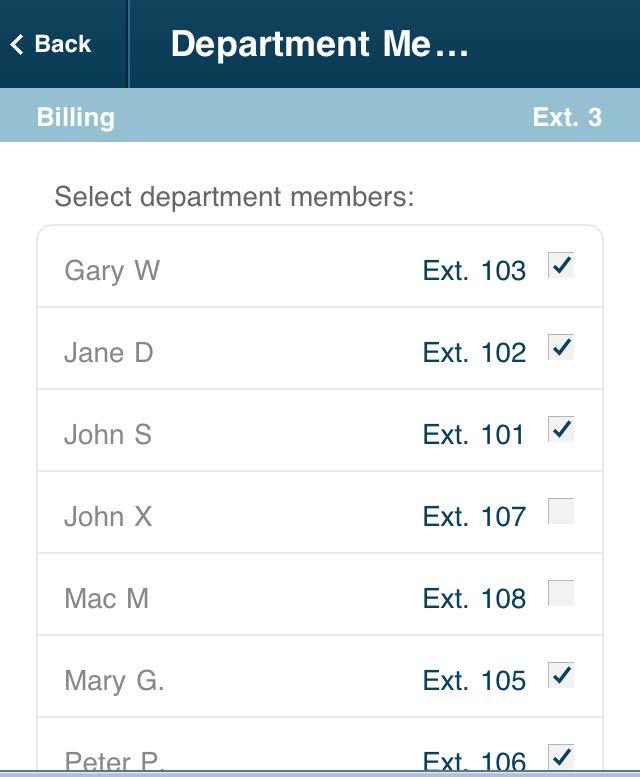 Department Members Select this to see a list of all users on your account, from which you can add or remove users as members of the Department.