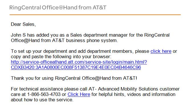 RingCentral Office@Hand from AT&T Mobile App Department Manager Guide Welcome Welcome The RingCentral Office@Hand from AT&T business phone system helps you maintain a professional presence in the