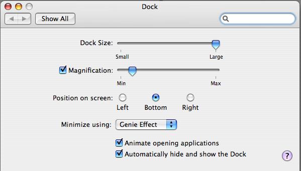 The dock is where you store things like icons that give you quick access to your applications, or even keep often visited web sites or other files you need handy and quick access to.