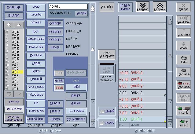 1.11 Snapshot Functions... Snapshot button symbols now show whether the snapshot contains midi, relay and auto-sequence settings. These symbols are shown in the Snapshot list.