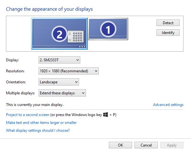 Working with Multiple Monitors per Computer When using more than one display per computer, Microsoft Windows display options must be synchronized with the KM for proper operation.