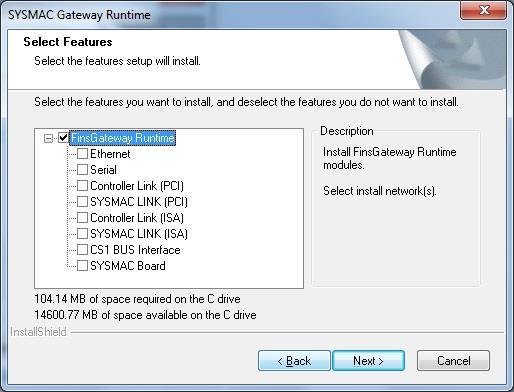 11 8.2. Set the installation options for FinsGateway. Select the networks that you want to install. (The following is a dialog box to install the FinsGateway in a 32-bit operating system.